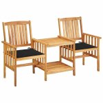 Vidaxl acacia solide chaises de jardin avec table � th� et coussins salon de jardin ensemble de meubles ...