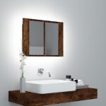Vidaxl armoire � miroir led ch�ne fum� 60x12x45 cm bois ding�nierie armoire � miroir de salle de bain ...