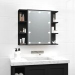 Vidaxl armoire � miroir avec led noir 70x165x60 cm 833536