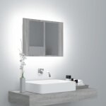 Vidaxl armoire  miroir led sonoma gris 60x12x45 cm bois dingnierie armoire  miroir de salle de bain ...