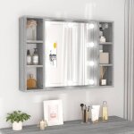 Armoire  miroir - vidaxl - sonoma gris - 76x15x55 cm - led - grand espace de rangement