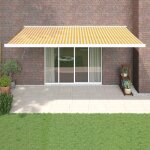 Vidaxl auvent rtractable jaune et blanc 5x3 m tissu et aluminium store auvent de patio auvent de fentre ...