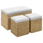 Vidaxl banc avec 2 poufs jacinthe deau gris ottomane de rangement banquette 246105