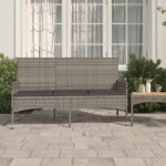 Vidaxl banc de jardin � 3 places avec coussins gris r�sine tress�e si�ge chaise de banc banc de patio ...