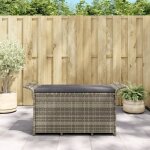 Vidaxl banc de jardin avec coussin gris 116x46x57 cm résine tressée 363418 Vidaxl banc de jardin avec coussin gris 116x46x57 cm résine tressée 363418