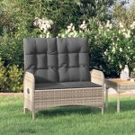 Vidaxl banc de jardin inclinable avec coussins 107 cm poly rotin gris 319893