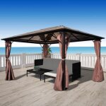Vidaxl belvdre avec rideau marron aluminium 400 x 300 cm