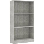 Vidaxl bibliothque  3 niveaux gris bton 60x24x108 cm agglomr