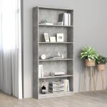 Vidaxl bibliothque  5 niveaux gris bton 80x24x175 cm agglomr