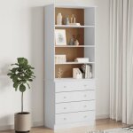 Vidaxl biblioth�que tiroirs alta blanc 77x35x1865cm bois massif pin 353954