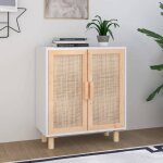 Vidaxl buffet blanc 60x30x70 cm bois de pin massif et rotin naturel 345630