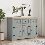 Vidaxl buffet corona gris 112x43x78 cm bois massif pin mexicain meuble de rangement meuble de rangement ...