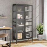 Vidaxl buffet haut noir 85x40x180 cm verre et acier 353004 Vidaxl buffet haut noir 85x40x180 cm verre et acier 353004