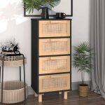Vidaxl buffet noir 40x30x90 cm bois de pin massif et rotin naturel 345643