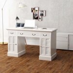 Vidaxl bureau  double pidestal blanc 140 x 48 x 80 cm