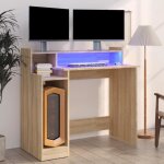 Vidaxl bureau avec lumires led table dordinateur bureau decriture table detude informatique chne sonoma ...