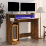 Vidaxl bureau  lumires led table dordinateur table de travail meuble informatique meuble detude chne ...