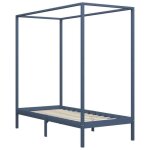 Vidaxl cadre de lit  baldaquin gris bois de pin massif 90 x 200 cm