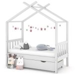 Vidaxl cadre de lit enfant avec tiroir blanc pin massif 70x140 cm cadre de lit en bois pour enfant lit ...