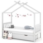 Vidaxl cadre de lit enfant avec tiroir blanc pin massif 80x160 cm cadre de lit en bois pour enfant lit ...