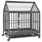 Vidaxl cage pour chien avec roues et toit acier 92x62x106 cm