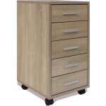 Vidaxl caisson  tiroir de bureau avec roulettes 5 tiroirs chne