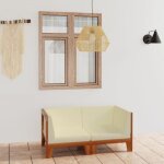 Vidaxl canap� 2 places avec coussins blanc cr�me bois dacacia massif