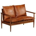 Vidaxl canap  2 places cuir vritable avec bois dacacia marron