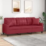 Vidaxl canap 3 places avec oreillers bordeaux 180 cm similicuir canap canap rembourr canap en faux ...