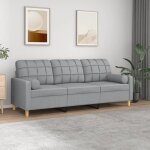 Vidaxl canap� 3 places avec oreillers gris clair 180 cm tissu canap� canap� de salon canap� 3 places ...
