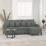 Vidaxl canap� � 3 places avec repose - pieds gris fonc� 180 cm tissu canap� canap� avec repose - pieds ...