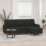 Vidaxl canap  3 places avec repose - pieds noir 180 cm tissu canap canap avec repose - pieds canap ...