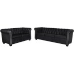 Canap chesterfield 2 et 3 places en cuir synthtique noir - vidaxl - fixe - moelleux - accoudoirs - ...