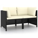 Vidaxl canap� de jardin � 2 places avec coussins noir r�sine tress�e