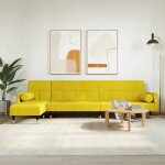 Vidaxl canap - lit en forme de l jaune 271x140x70 cm velours 3157225