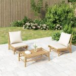 Vidaxl chaises de jardin 2 pcs avec coussins blanc crme bambou 363455