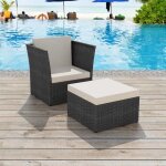 Vidaxl chaise de jardin avec tabouret noir rsine tresse