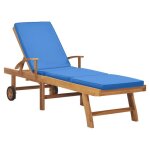 Vidaxl chaise longue avec coussin bois de teck solide bleu 48025 Vidaxl chaise longue avec coussin bois de teck solide bleu 48025