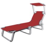 Vidaxl chaise longue pliable avec auvent rouge transat bain soleil chilienne 41198