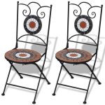 Vidaxl 2 chaises mosa�ques de bistro terre cuite / blanche chaises de jardin 41535