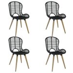 Vidaxl 4x chaises de salle  manger rotin naturel noir salon cuisine maison 246808