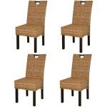 Chaise de salle  manger - vidaxl - lot de 4 - rotin kubu - bois de manguier - style campagne