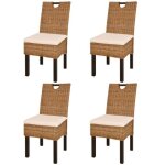 Chaises de salle  manger - vidaxl - lot de 4 - rotin kubu - bois de manguier - style contemporain