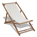 Chaise de terrasse en bambou et toile - blanc - 112 x 60 x 75 cm