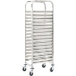 Vidaxl chariot de cuisine pour 16 plateaux 38x55x163 cm inox