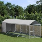 Vidaxl chenil dextrieur pour chiens avec toit argent 2x10x25 m chenil pour chiens cage pour chiens ...