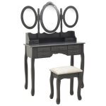 Vidaxl coiffeuse avec tabouret et miroir pliable en 3 gris