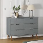 Vidaxl commode molde gris 113x40x80 cm bois de pin massif 350509