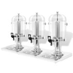 Distributeur de jus - vidaxl - 3 x 8 l - acier inoxydable - plastique transparent - robinet