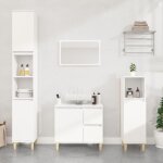 Vidaxl ensemble darmoires salle de bain 3 pcs blanc bois dingnierie 3185535